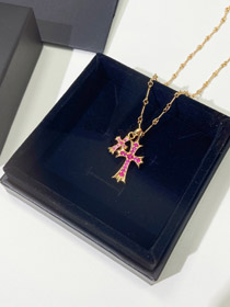 Cromo corazón diamante cruz collar-3569  