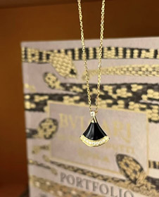 Bulgari nuevo color negro ágata ventilador collar-3584  