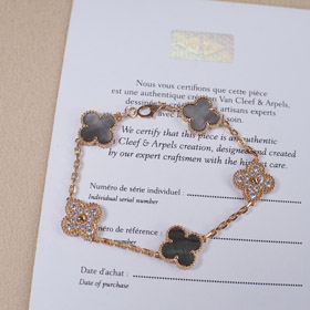 Van Cleef & Arpels Gris Madre de Perla Diamante Cinco Flores Pulsera-3691  