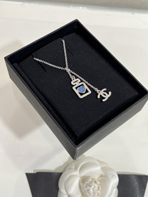 Chanel corazón azul plata completo diamante doble C perfume botella collar-3750  