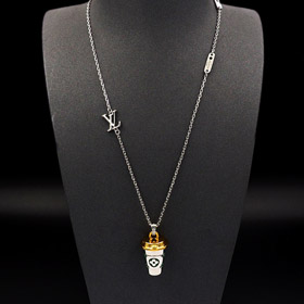 Louis Vuitton LV carta floral esmalte inscripción miniatura taza de café collar-3915  