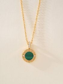 Bulgari doble cara verde letra grabado vintage diamante moneda collar-4000  