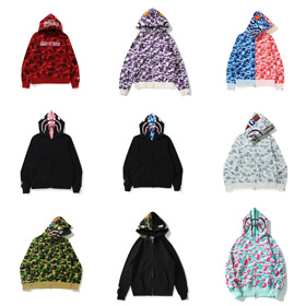 BAPE colorblock fluorescente tiburón serie con capucha sudadera chaqueta-4244  