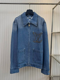 LOUIS VUITTON LV Logo bordado cremallera de manga larga chaqueta de denim-4345  