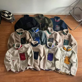 Patagonia color bloqueado de lana forrada con capucha-4826  