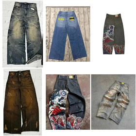 Batman bordado suelto de piernas anchas vaqueros-5075  