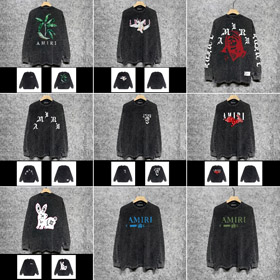 AMIRI lavado angustiado impresión casual camiseta de manga larga-5520  