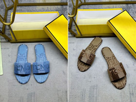 Sandalias de deslizamiento planas de denim bordadas Fendi-5760  