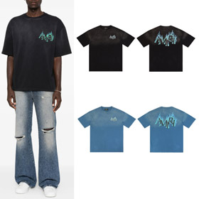AMIRI strass llama carta impresión lavado camiseta de manga corta-5865  