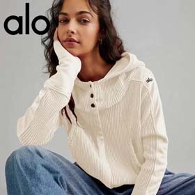 ALO Original etiqueta waffle tela con capucha cardigan sudadera para mujeres estilo europeo y americ