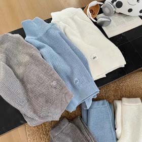 ALO Waffle punto suéter suelto suelto pantalones rectos de piernas anchas traje de moda temperamento