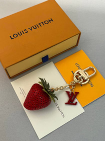 Louis Vuitton LV rojo rosa fresa bolsa decoración llavero colgante-3583