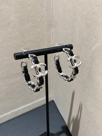 Pendientes de aro de cuero de plata Chanel-3596