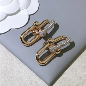 Tiffany rosa oro diamante doble anillo herradura hebilla pendientes-3678