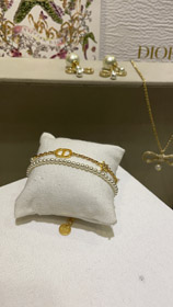 Dior oro diamante estrella cadena de perlas doble pulsera-3704