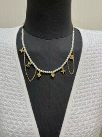 Louis Vuitton LV letras de oro vieja flor perla collar-3721