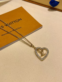 Louis Vuitton LV oro carta hueco diamante corazón collar-3725