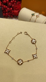Louis Vuitton LV Blanco Madre de Perla Floral Cuatro Hojas Trèbol Rosa Oro Pulsera-3727