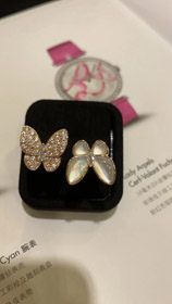 Van Cleef & Arpels White Madre de Perla Diamante Mariposa Oro Rosa Anillo-3734  
