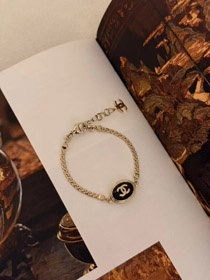 Chanel oro oval negro fino flash doble c letra pulsera de hueso de serpiente-3740