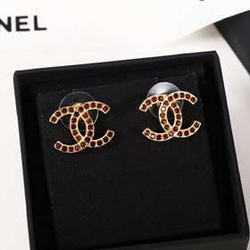 Chanel ámbar doble c strass anillo oro pendientes-3742