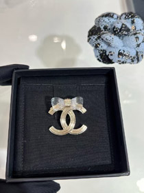 Chanel transparente acrílico arco oro doble C broche-3751