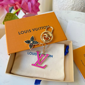 Louis Vuitton LV negro tricolor vieja flor carta rosa llavero-3761