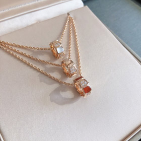 Bulgari serpiente hueso rueda blanca madre de perla roja calcedonia rosa oro collar-3765
