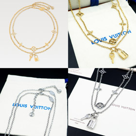 Louis Vuitton LV desmontable doble cadena floral y carta patrón candado collar-3808  
