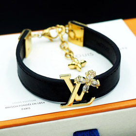Louis Vuitton LV cuero carta diamante cadena de metal pulsera-3809