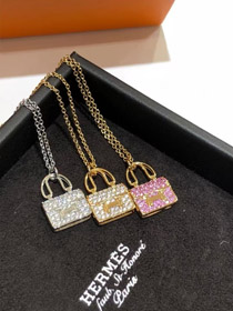 Hermes candado diamante rosa oro colgante cadena collar-3837  