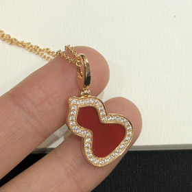 Qeelin Diamante y rojo obsidiana doble calabaza collar-3884