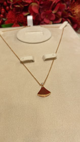 Bulgari pequeño ventilador diamante ágata roja rosa oro collar-3894  