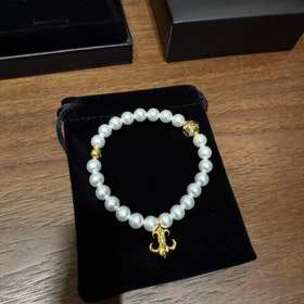 Cromo corazones oro pulsera de perlas-3895
