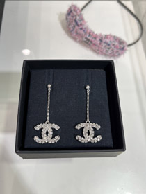 Celine doble cara diamante doble C colgante pendientes de cadena larga-3902