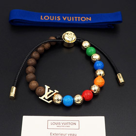 Louis Vuitton LV cable ajustable embellecido inscripción de madera pulsera con perlas de metal-3949