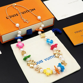 Louis Vuitton LV cadena de metal ajustable floral y perlas de vidrio collar floral-3972