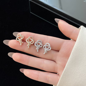Tiffany completo diamante llave pendientes-4028